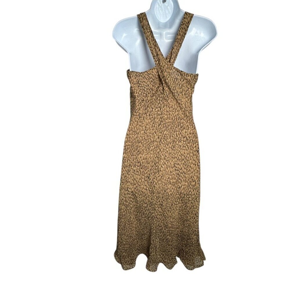 Ann Taylor Dress 4 Silk Animal Print Midi V Neck Crisscross Back Vintage y2k - Picture 2 of 8